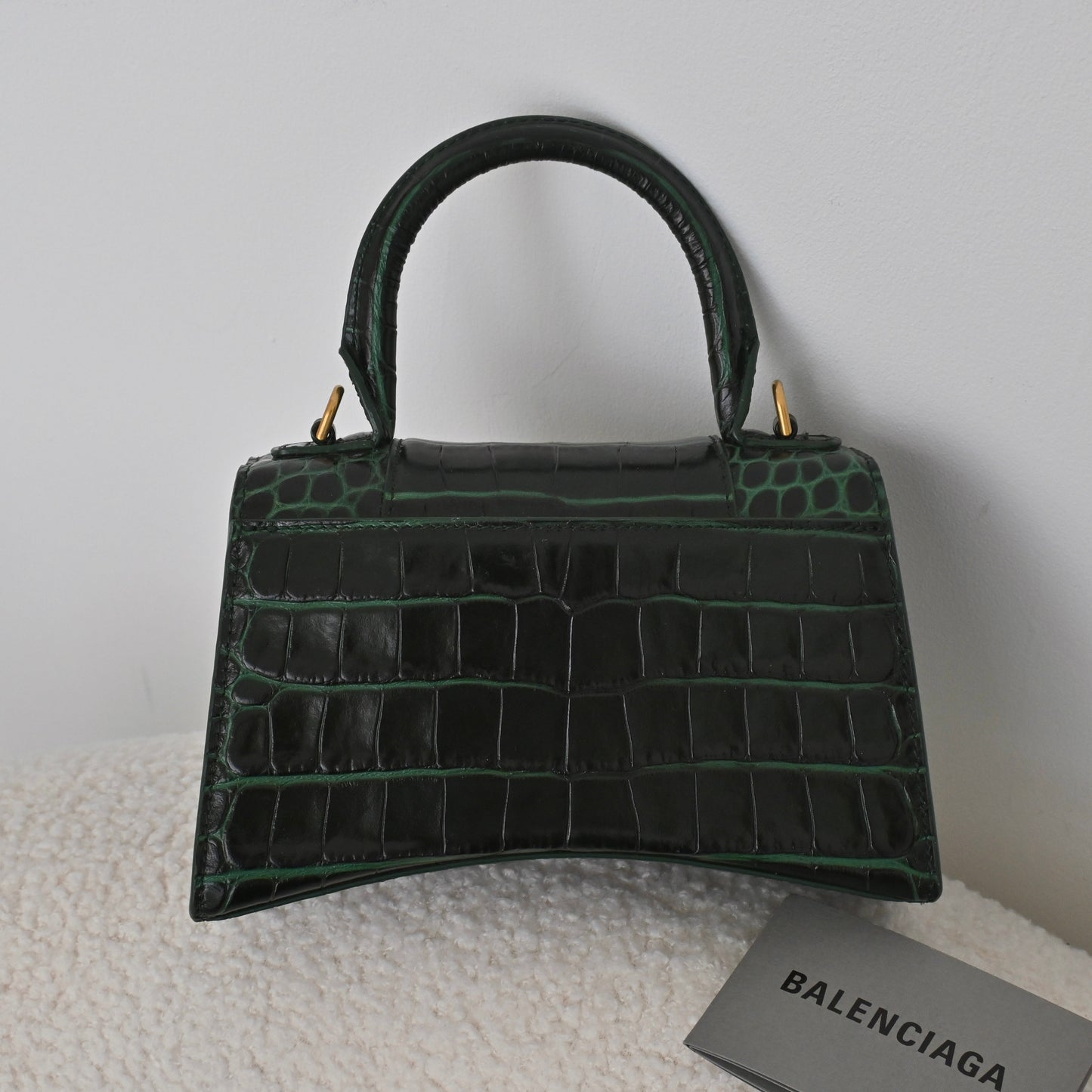 Balenciaga XS Hourglass Dark Green Croc Embossed Leather