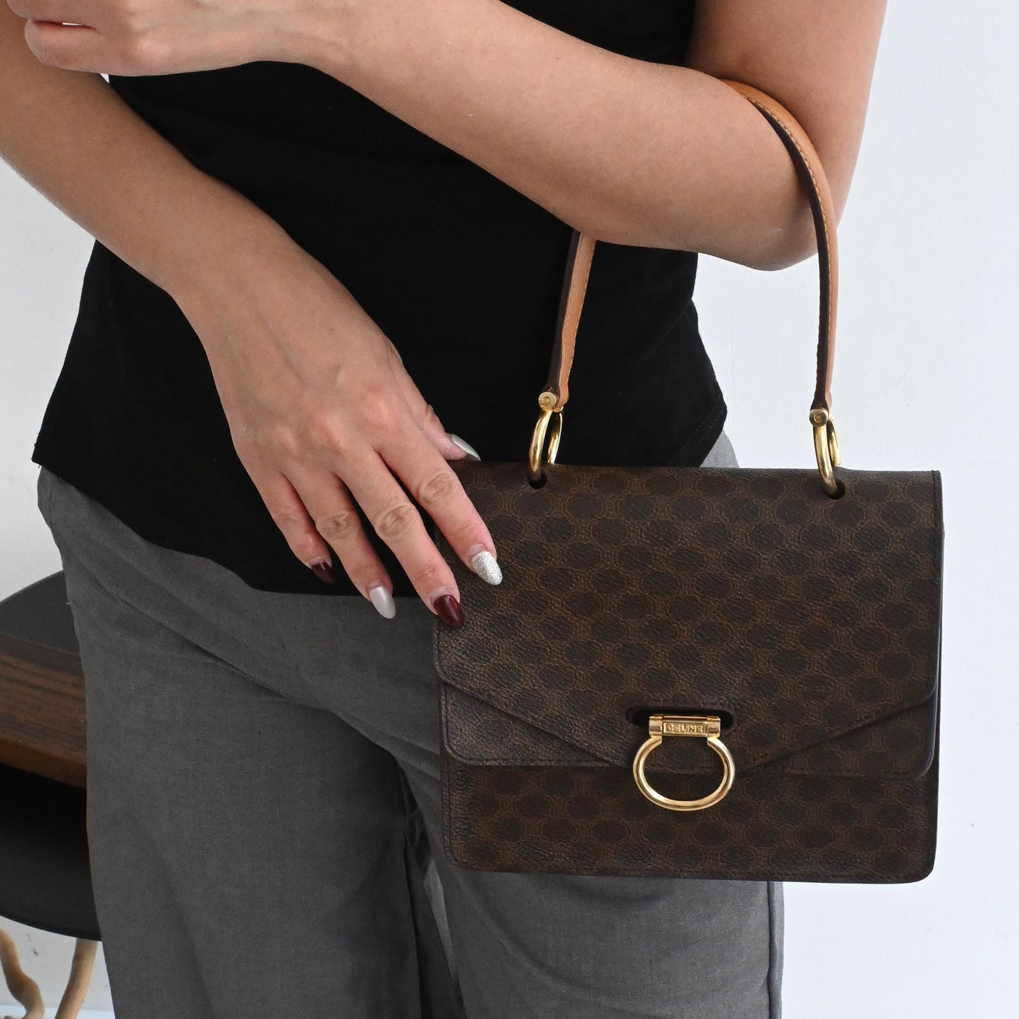 Celine Triomphe Monogram Double Flap Kelly Small