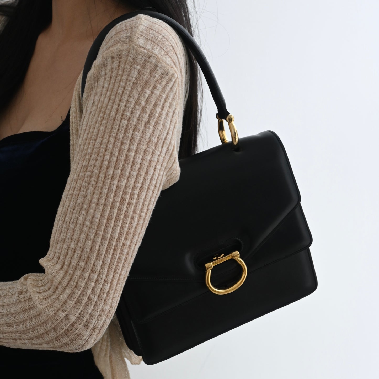 Celine Double Flap Black Kelly