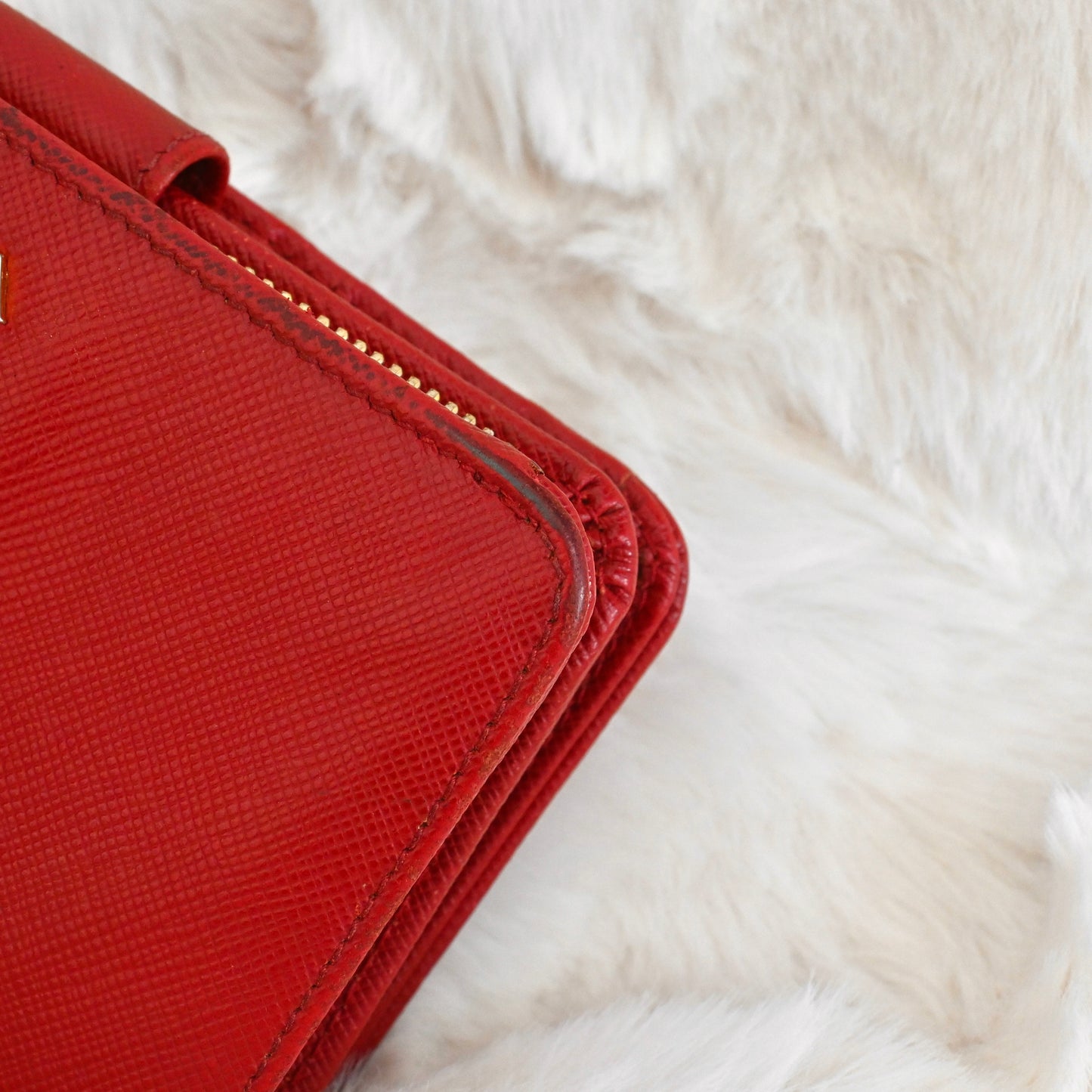 Prada Saffiano Compact Wallet in Faming Red