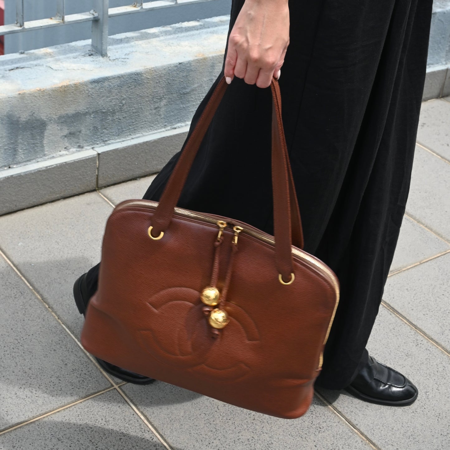 Chanel Timeless Caviar Brown Tote with Gold Ball