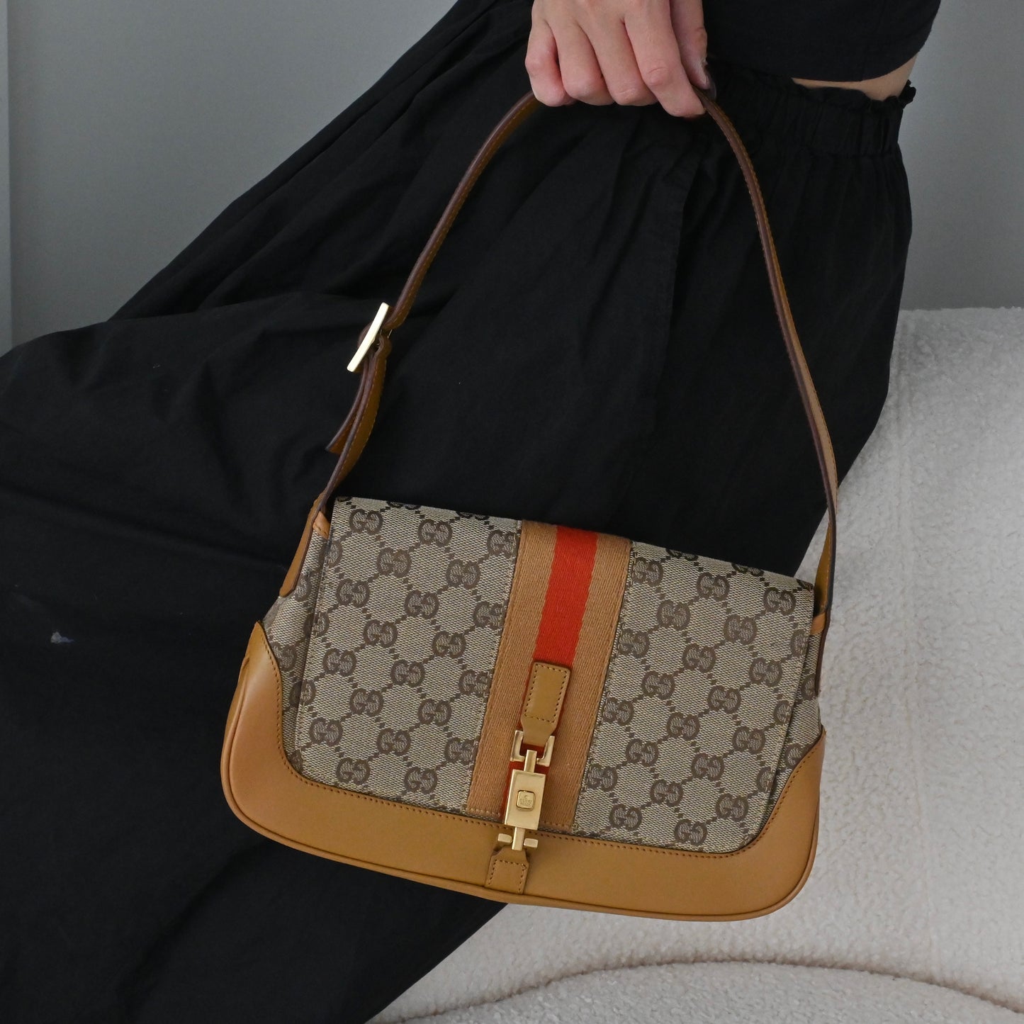 Gucci Jackie Canvas Beige Brown Shoulder Bag