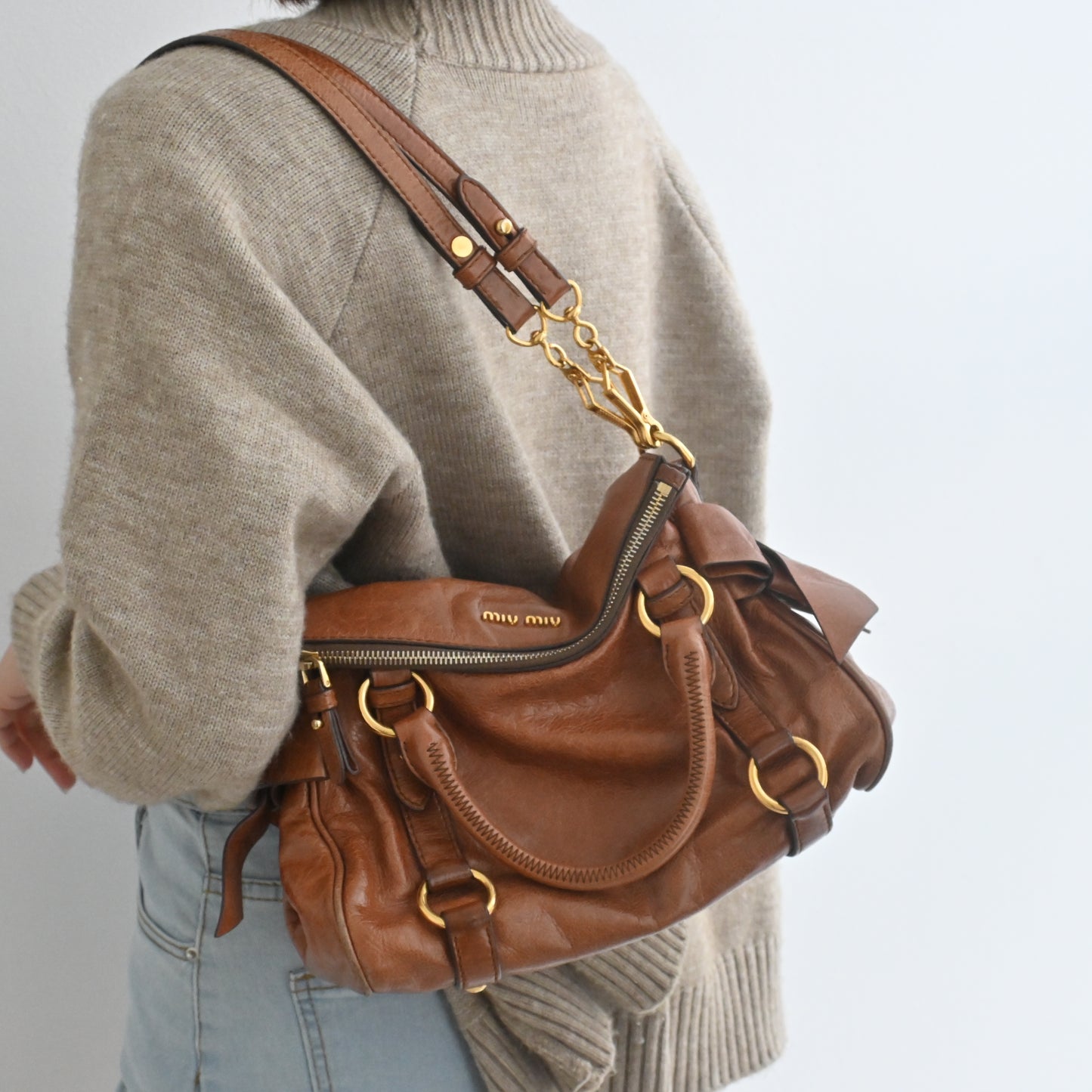 Miu Miu Vitello Lux Small Bow Bag