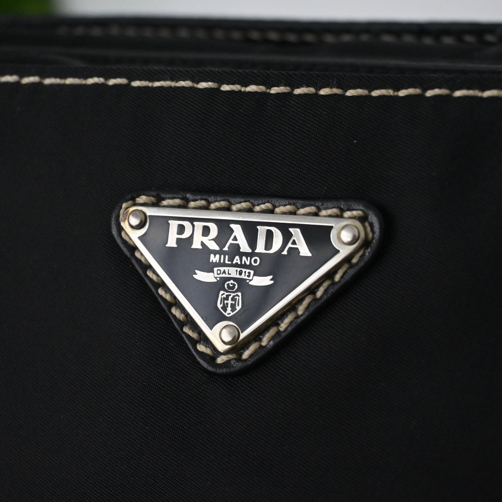 Prada Black Nylon Contrast Stitching Shoulder Bag