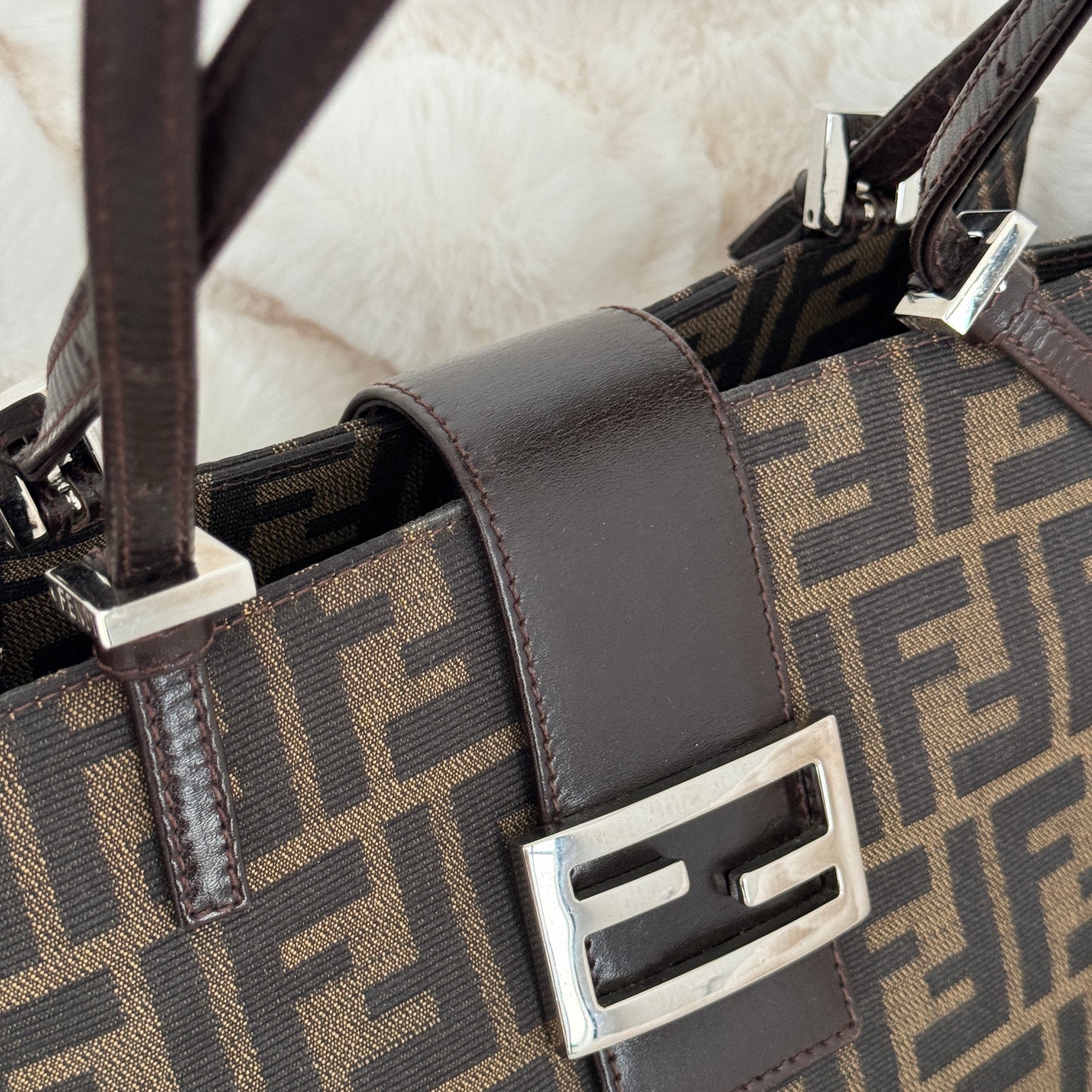 Fendi Zucca Monogram Double Strap Shoulder Bag