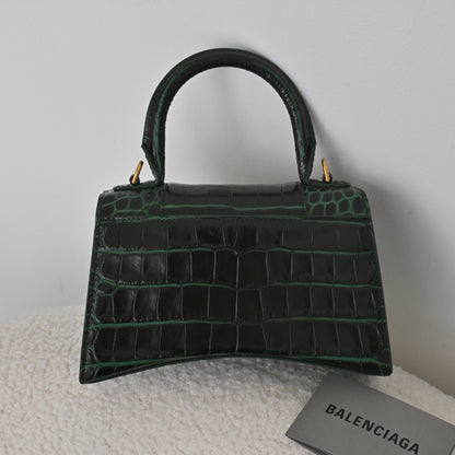 Balenciaga XS Hourglass Dark Green Croc Embossed Leather