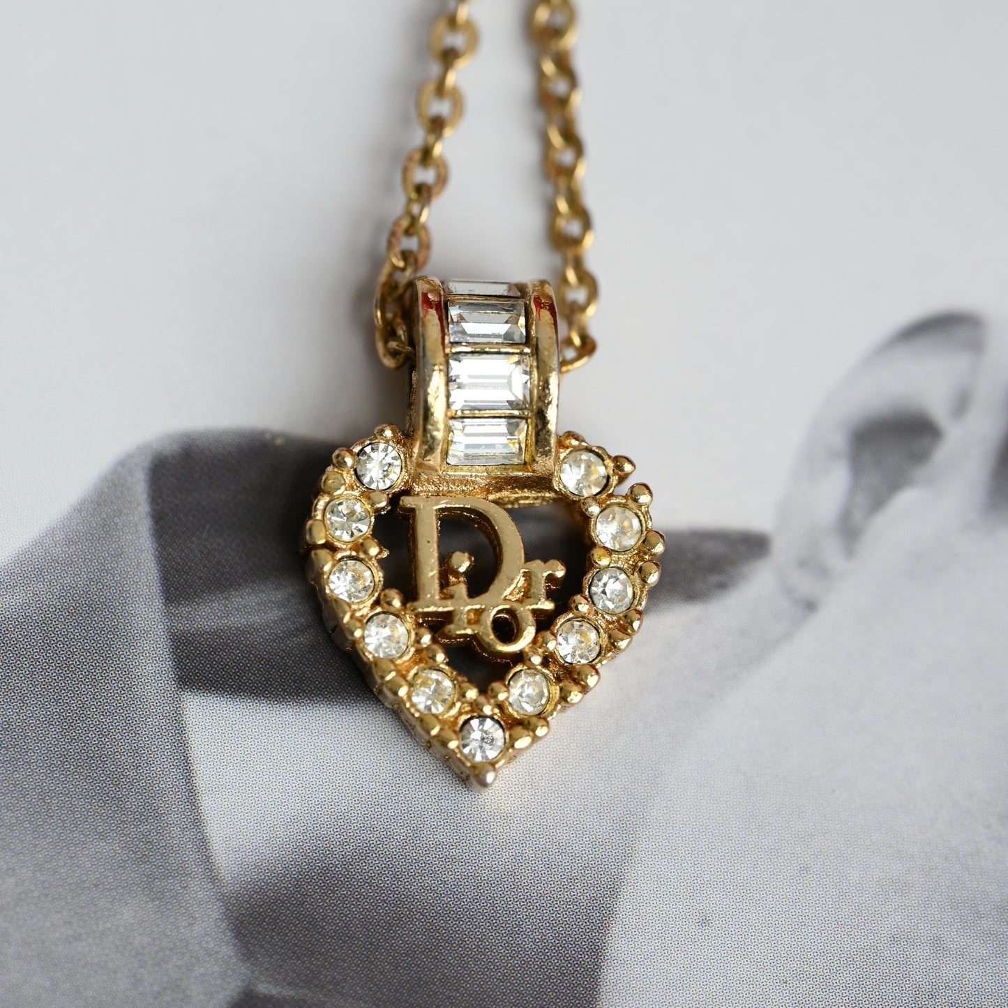Christian Dior Vintage Heart Shape Necklace with Rhinestones