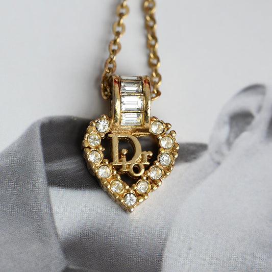 Christian Dior Vintage Heart Shape Necklace with Rhinestones