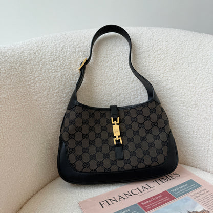 Old Gucci Small Jackie Hobo in Black Monogram