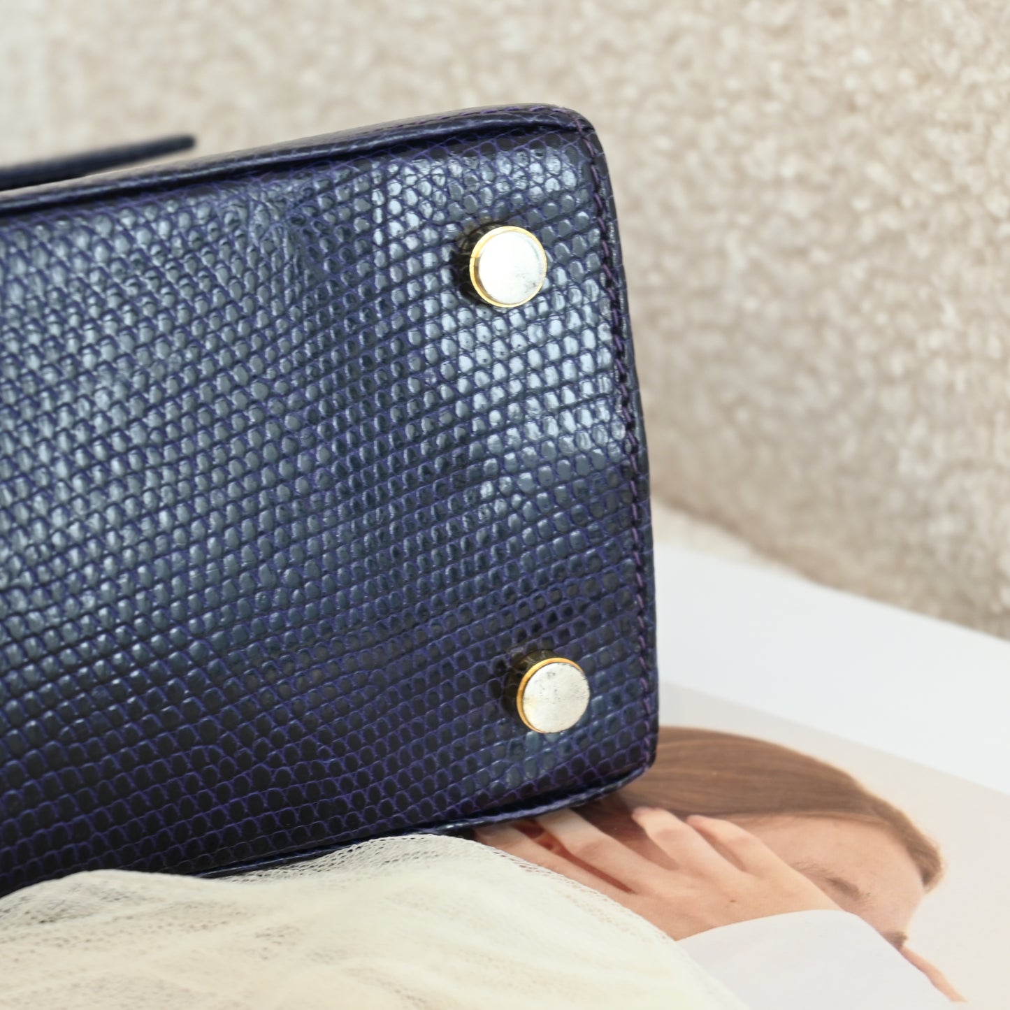 Salvatore Ferragamo Gancini Kelly Small in Purple  Embossed Lizard Leather