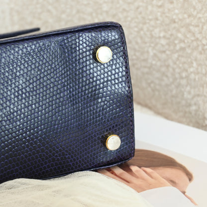 Salvatore Ferragamo Gancini Kelly Small in Purple  Embossed Lizard Leather