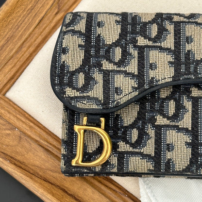 Dior Blue Oblique Canvas Saddle Card Holder