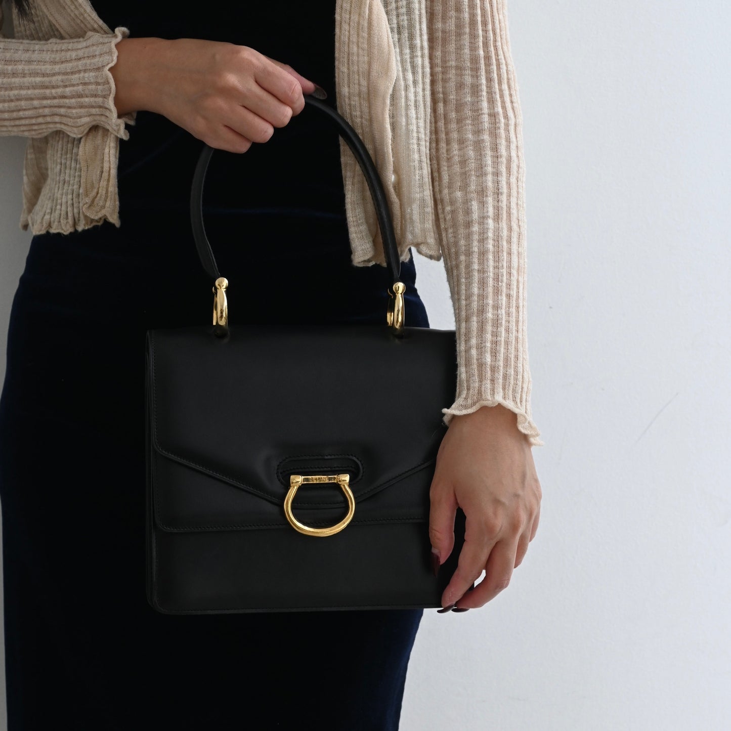Celine Double Flap Black Kelly