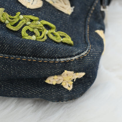 Fendi Denim Floral Embroidered Baguette