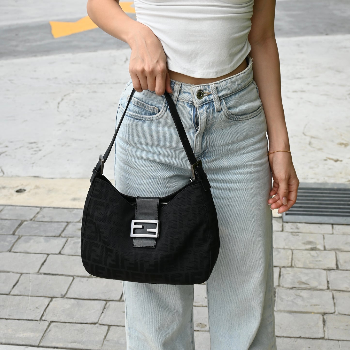 Fendi Zucca Black Canvas Shoulder Bag