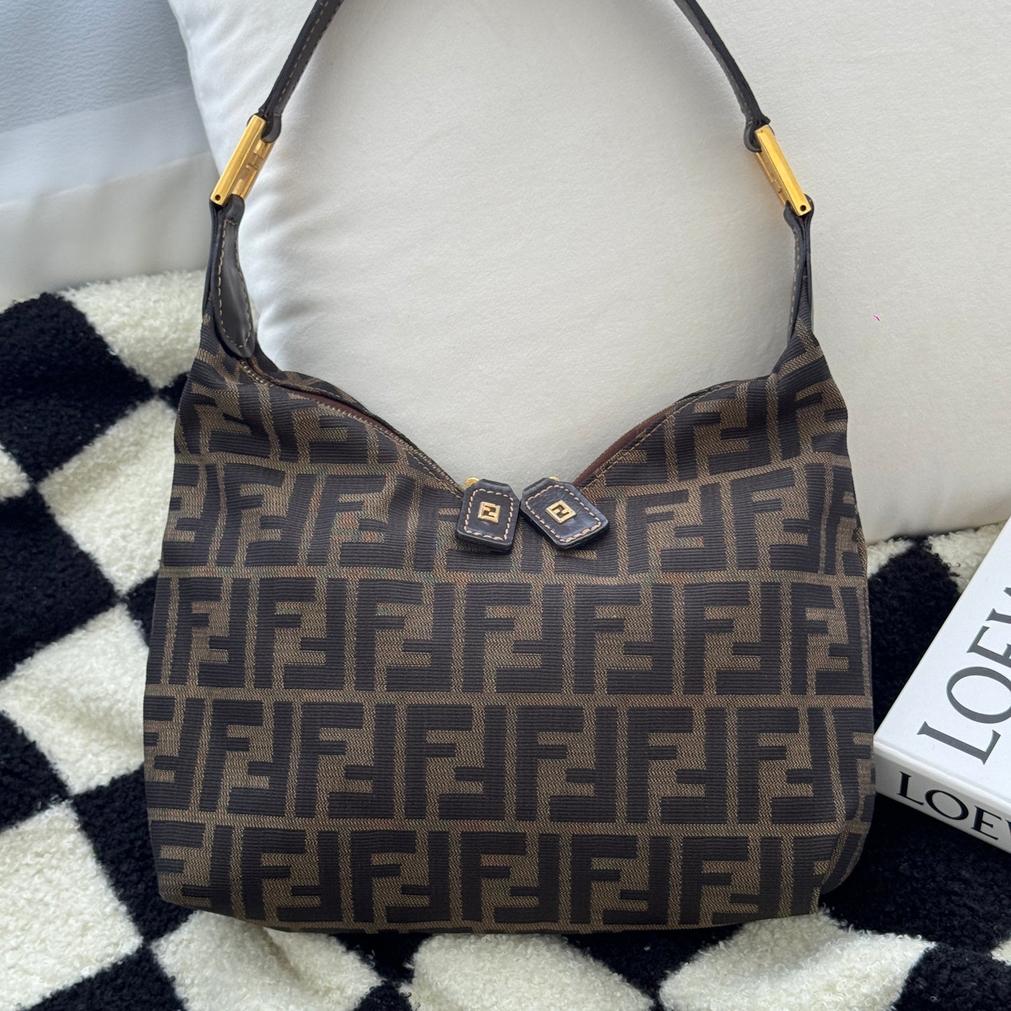 Fendi Zucca Monogram Double Zipper Hobo