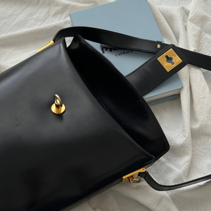 Celine Vintage Navy Gancini Bucket Bag