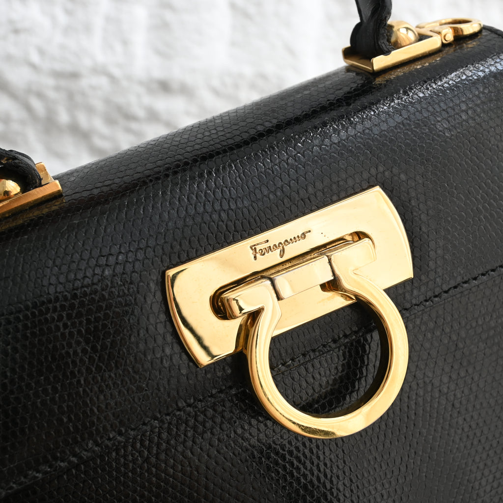 Salvatore Ferragamo Gancini Kelly Small in Embossed Lizard Leather - Leluxe Vintage Sdn. Bhd.