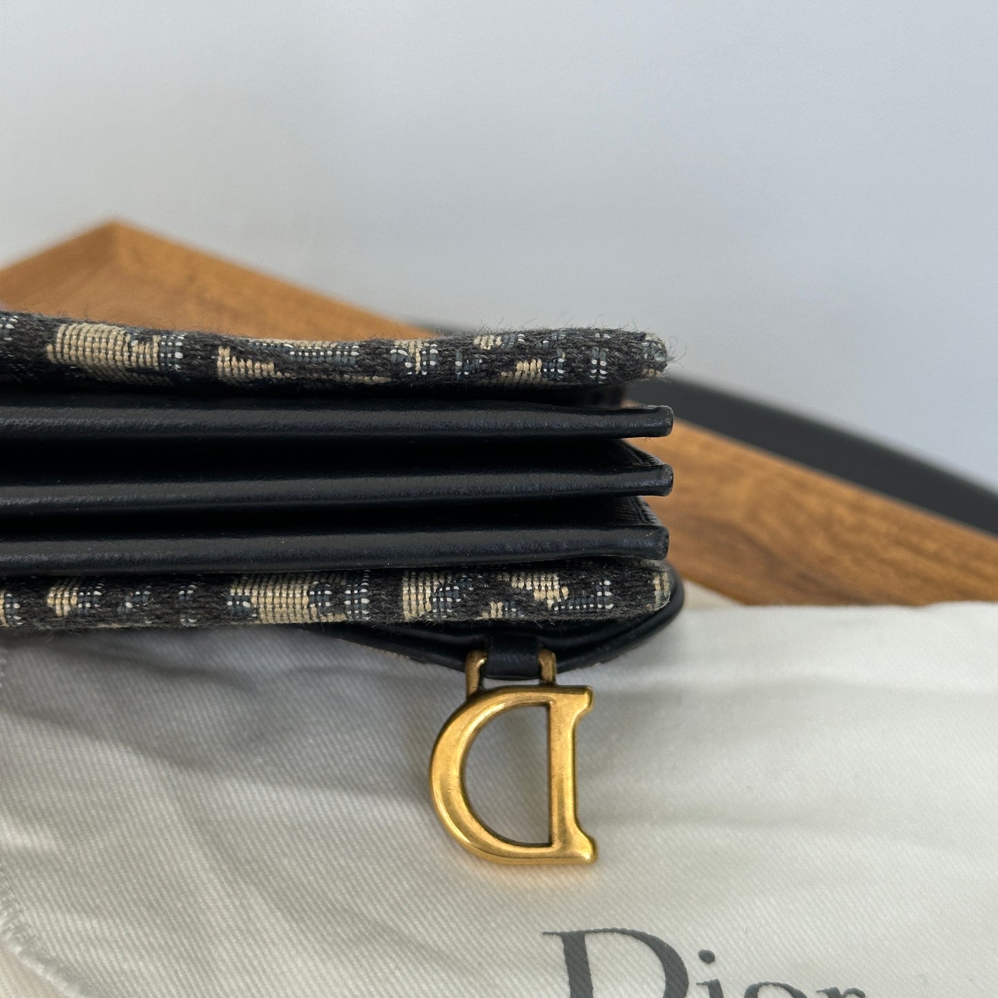 Dior Blue Oblique Canvas Saddle Card Holder