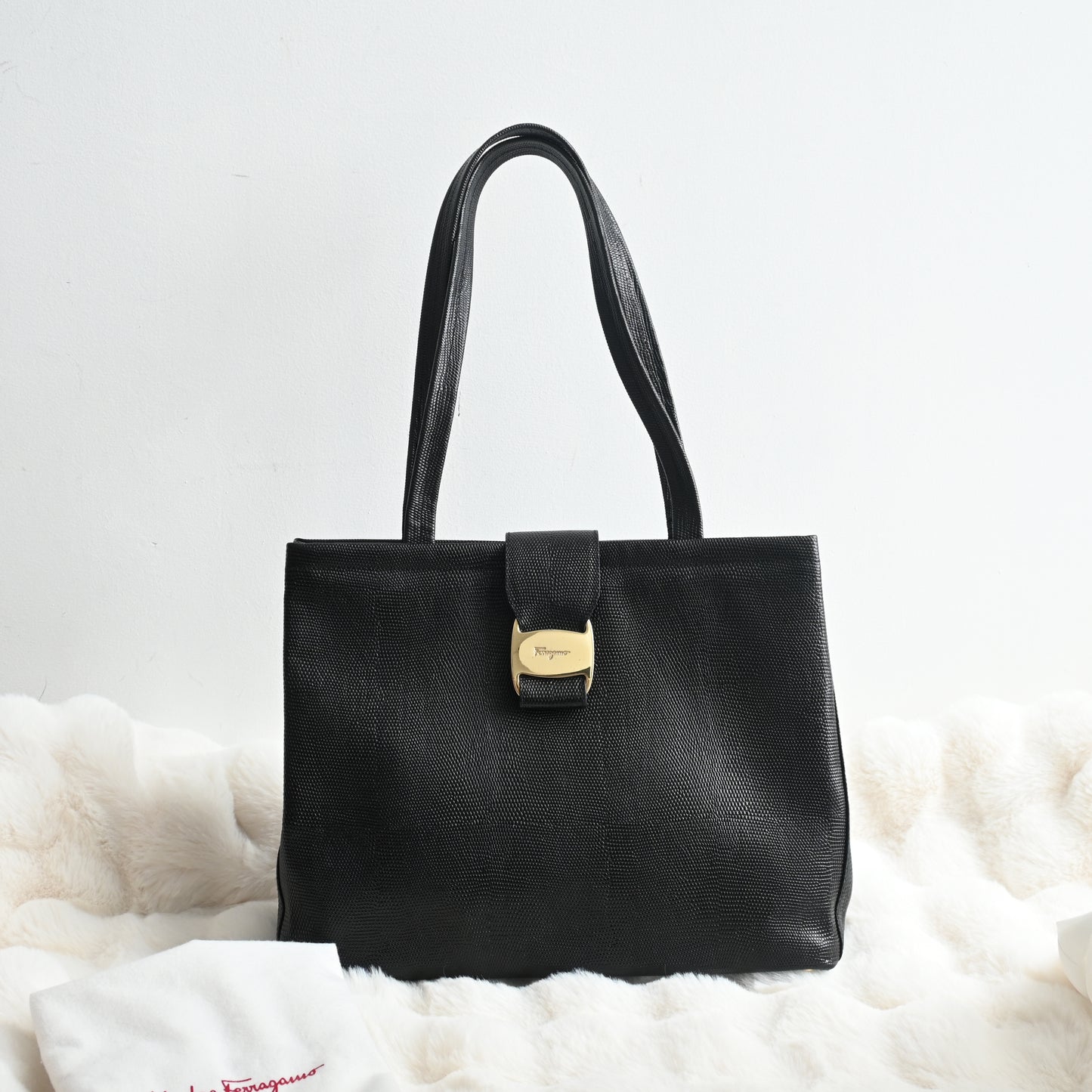 Salvatore Ferragamo Embossed Lizard Vara Tote