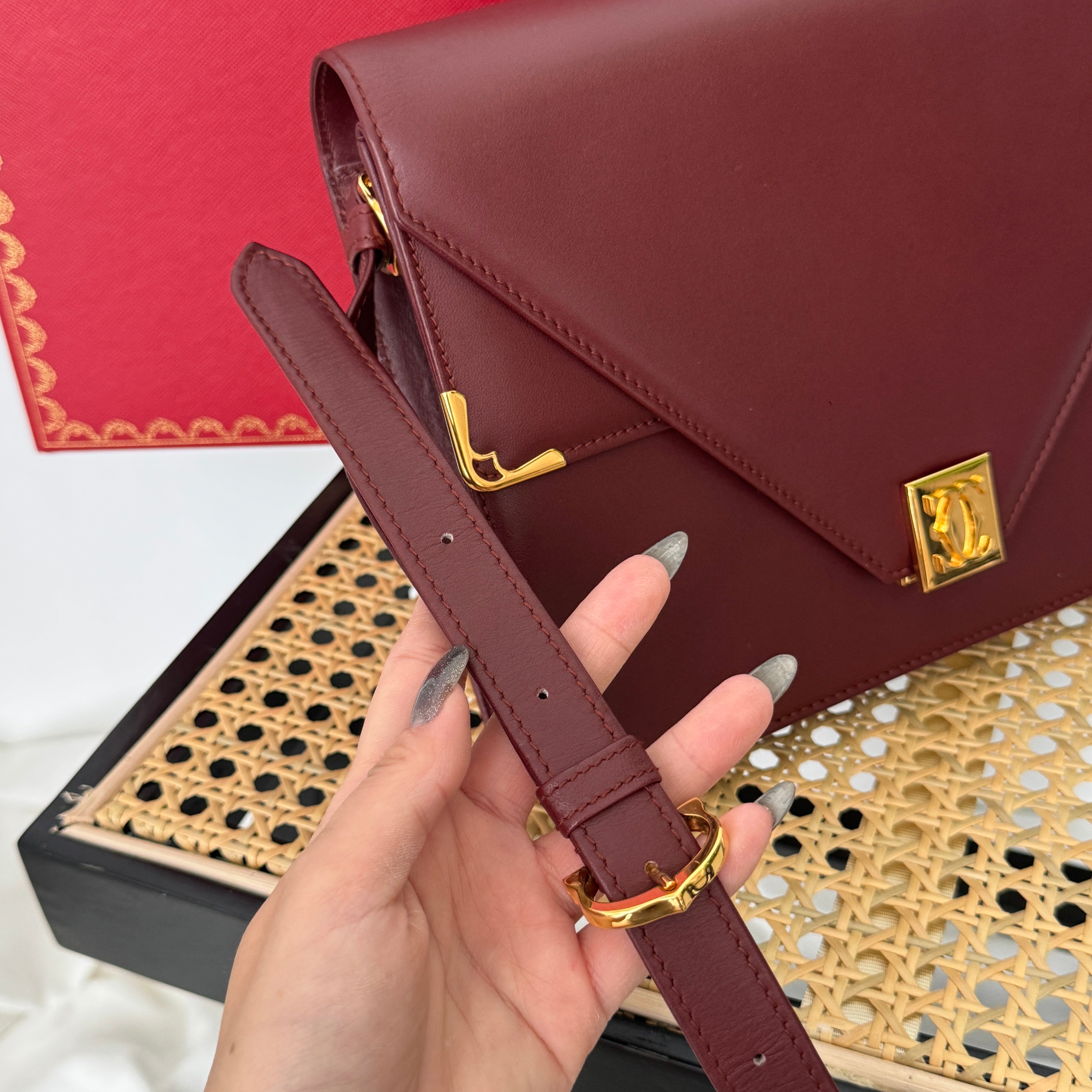 Vintage Cartier Bordeaux Leather Envelope online Clutch Burgundy