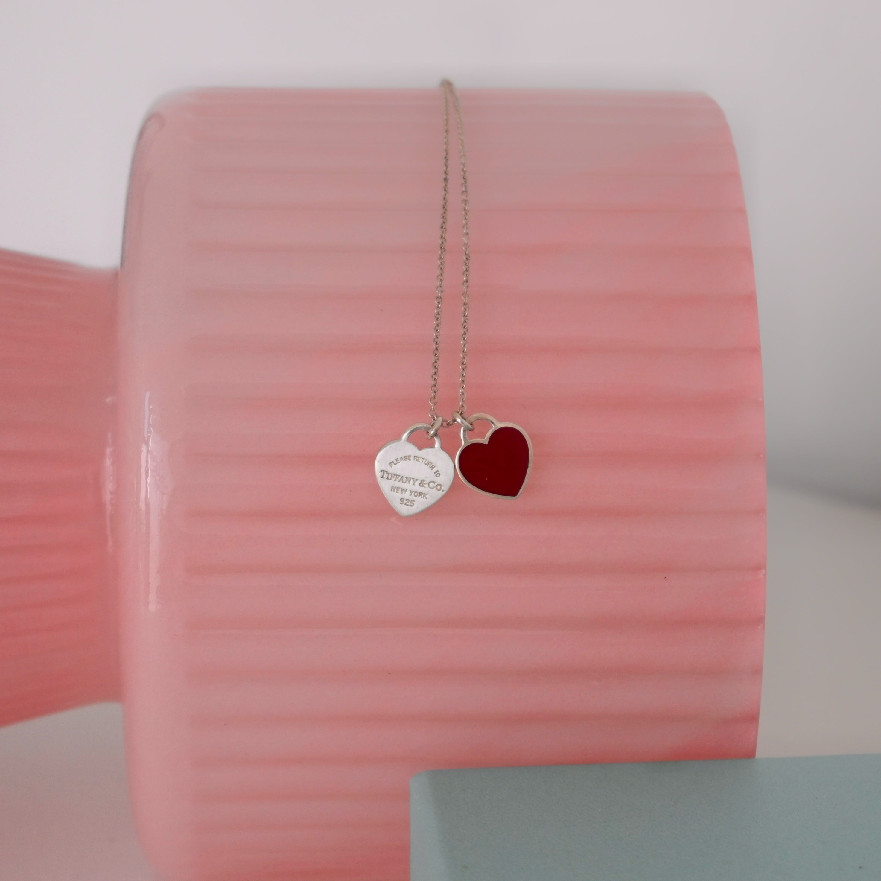 Tiffany Return To Tiffany Double Heart Tag Necklace Red