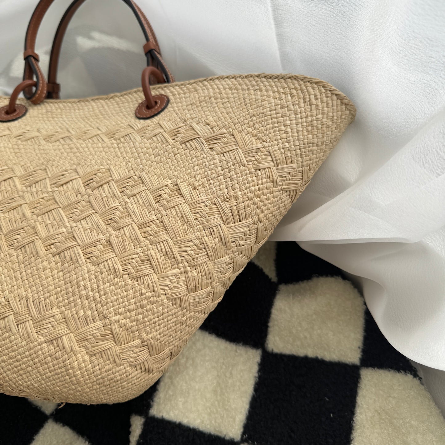 Loewe Anagram Woven Basket Raffia Tote Bag