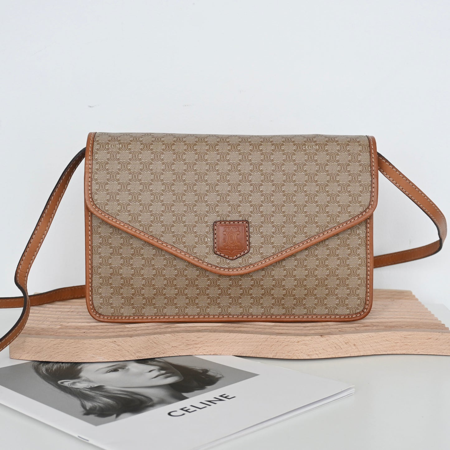 Celine Triomphe Monogram Beige Crossbody Messenger Bag