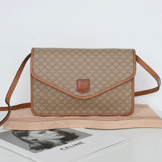 Celine Triomphe Monogram Beige Crossbody Messenger Bag
