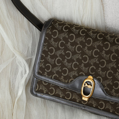 Celine Horse Carriage Brown Macadam Cloth Shoulder Bag
