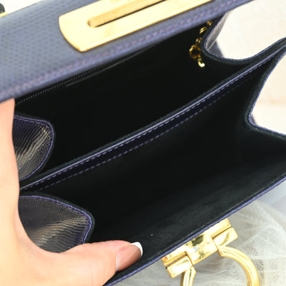 Salvatore Ferragamo Gancini Kelly Small in Purple  Embossed Lizard Leather