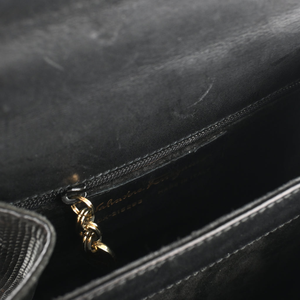 Salvatore Ferragamo Gancini Kelly Small in Embossed Lizard Leather - Leluxe Vintage Sdn. Bhd.
