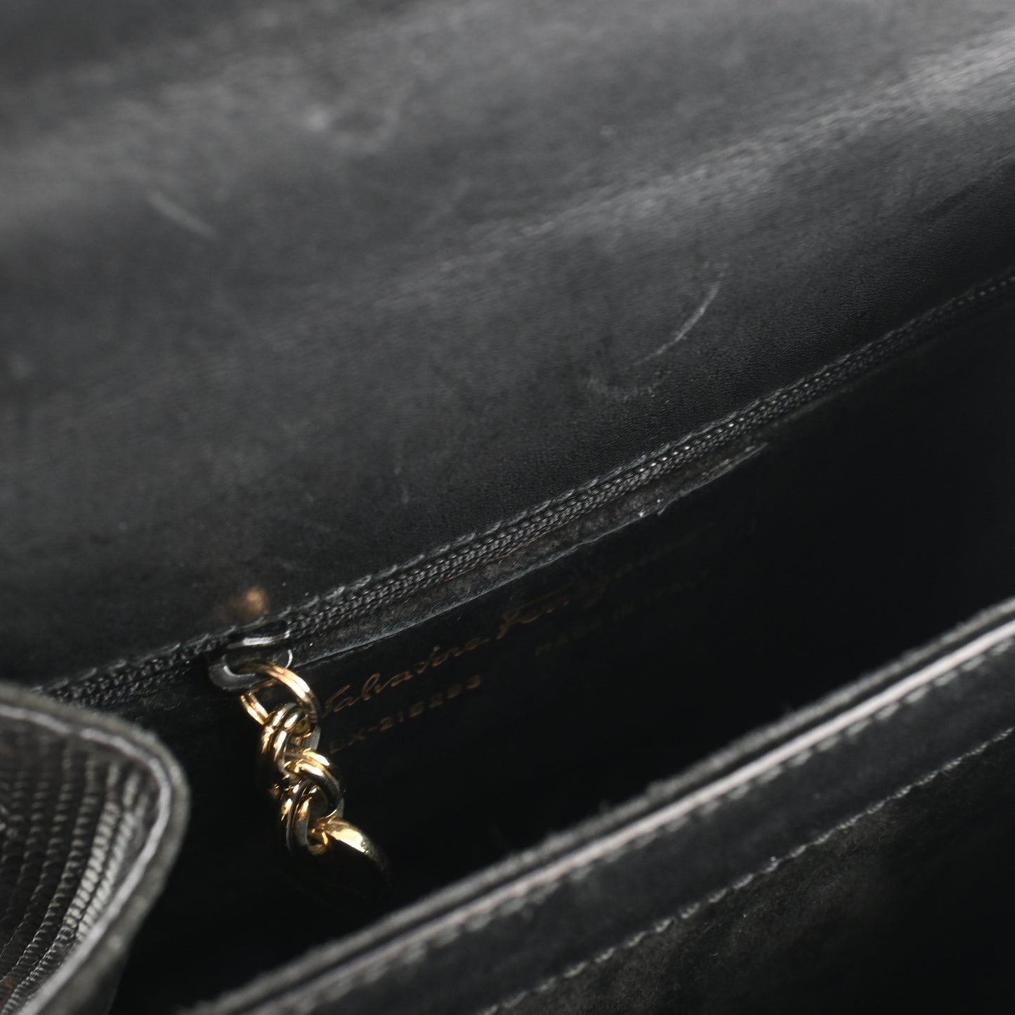 Salvatore Ferragamo Gancini Kelly Small in Embossed Lizard Leather