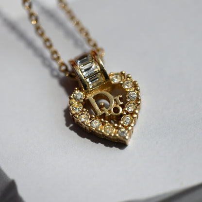 Christian Dior Vintage Heart Shape Necklace with Rhinestones