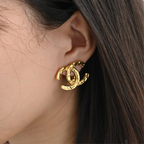 Chanel Coco Earclips with Hammered Texture - Leluxe Vintage Sdn. Bhd.
