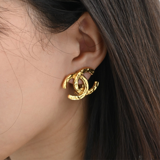 Chanel Coco Earclips with Hammered Texture