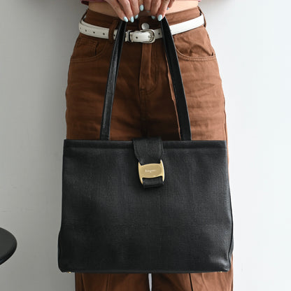 Salvatore Ferragamo Embossed Lizard Vara Tote
