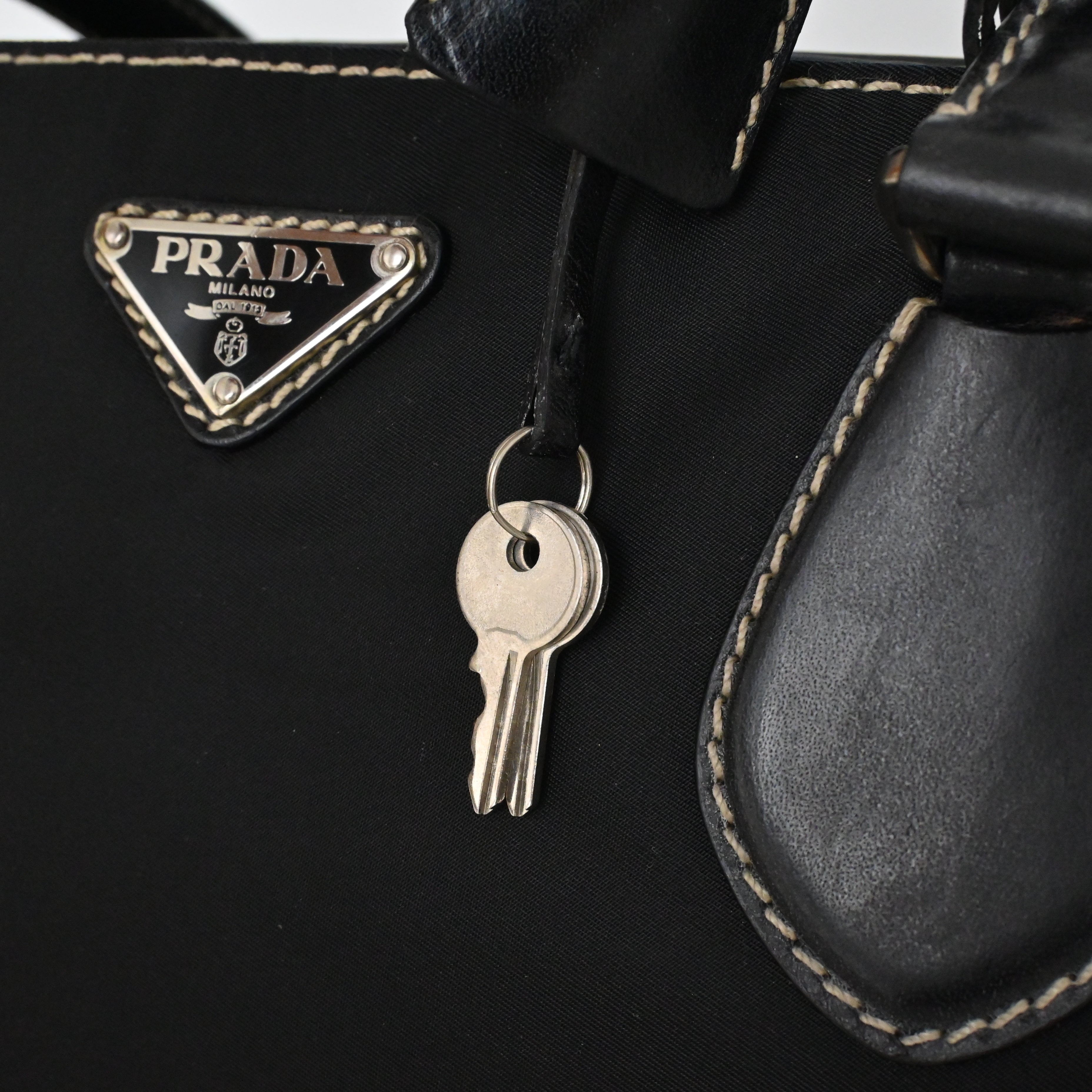 Prada Black Nylon Contrast Stitching Shoulder Bag