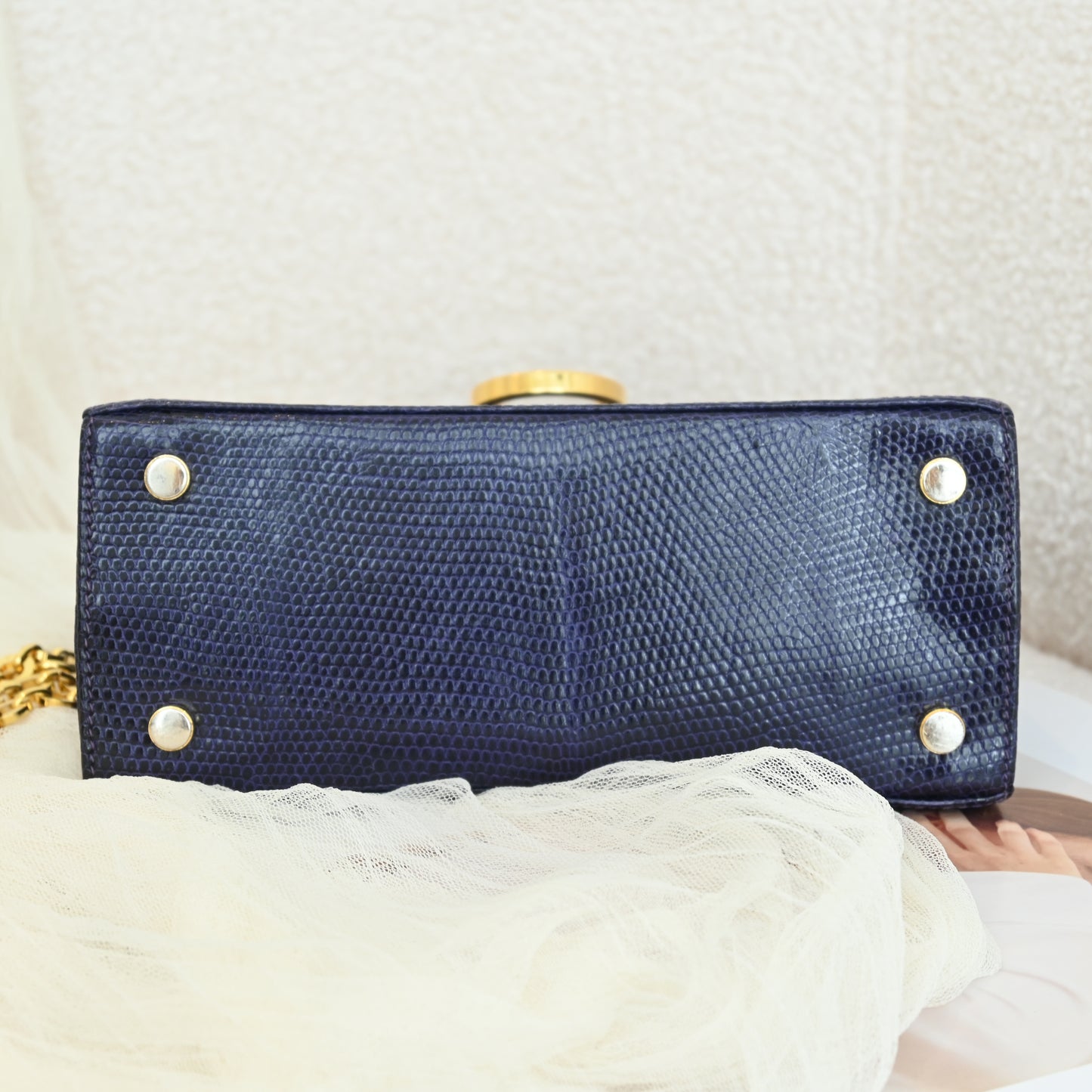 Salvatore Ferragamo Gancini Kelly Small in Purple  Embossed Lizard Leather