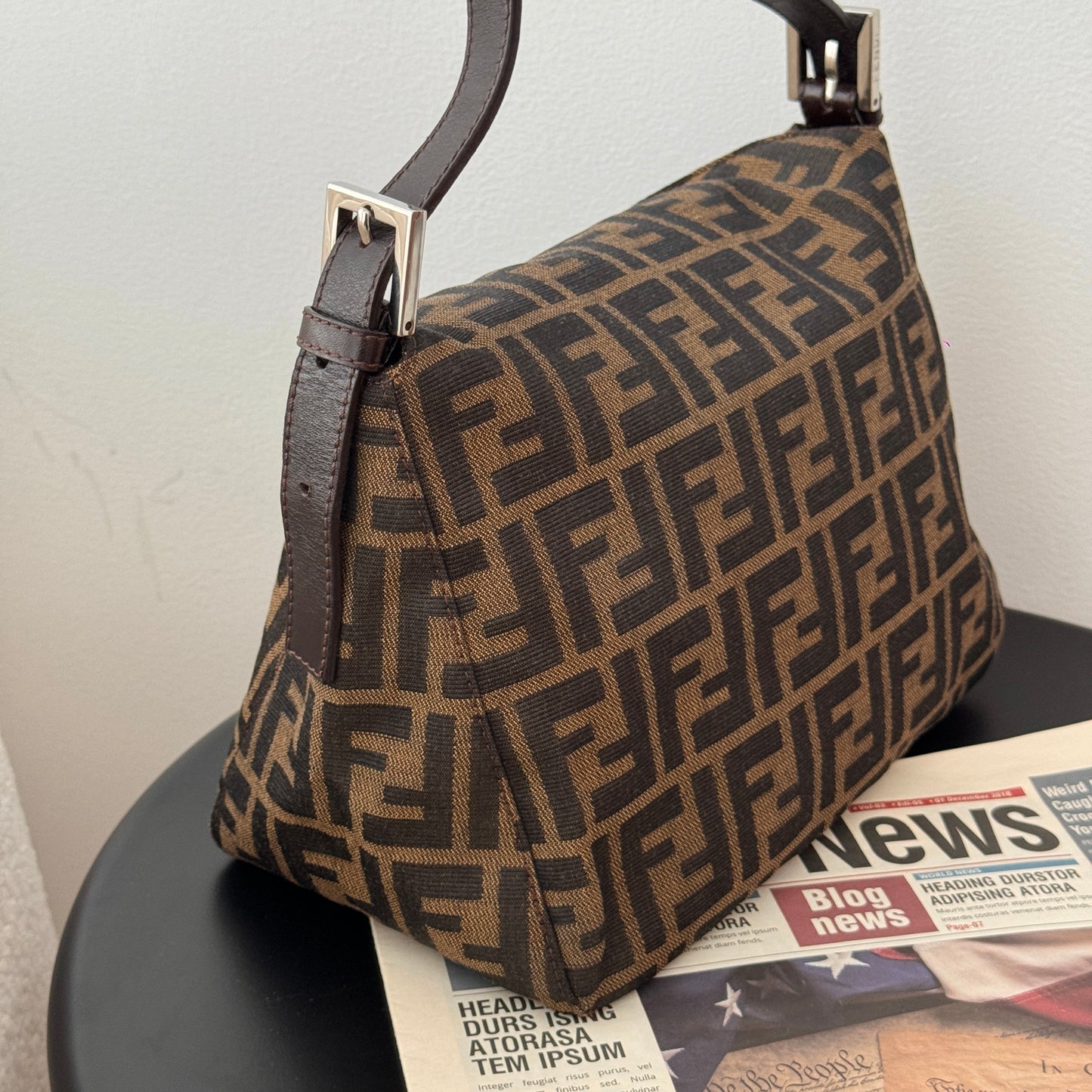 Fendi Zucca Monogram Canvas & Leather Shoulder Bag Brown