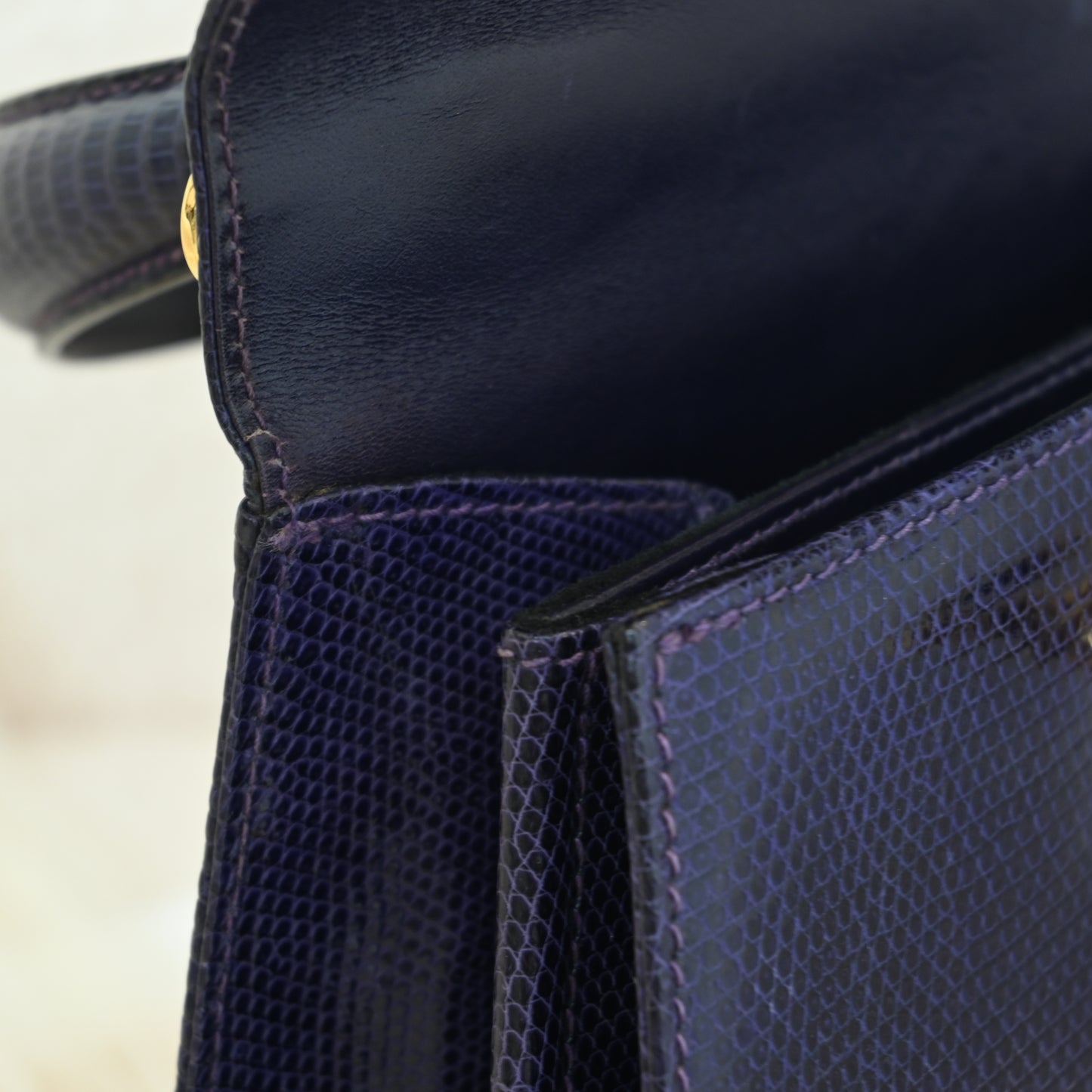 Salvatore Ferragamo Gancini Kelly Small in Purple  Embossed Lizard Leather