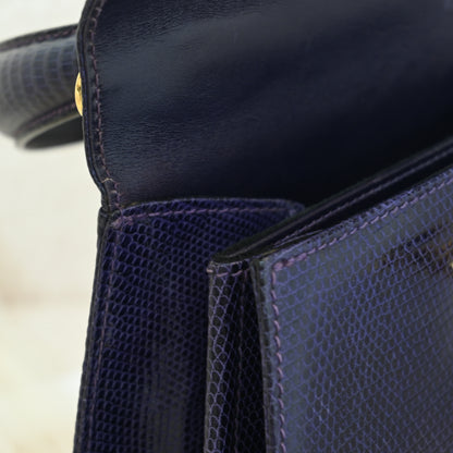 Salvatore Ferragamo Gancini Kelly Small in Purple  Embossed Lizard Leather