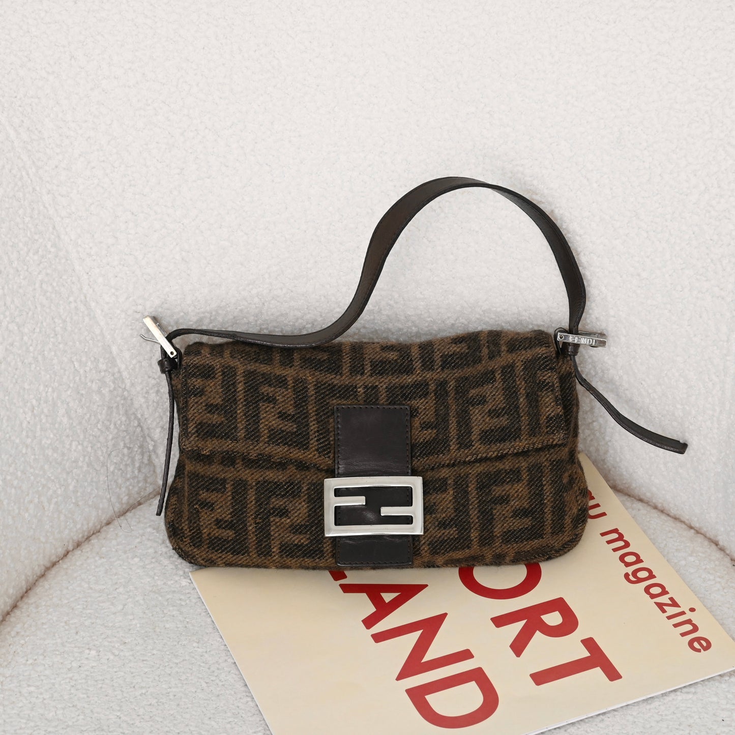 Fendi Zucca Baguette Wool Brown Monogram