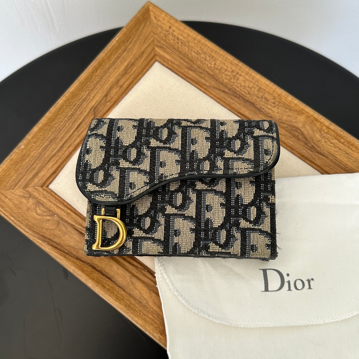 Dior Blue Oblique Canvas Saddle Card Holder