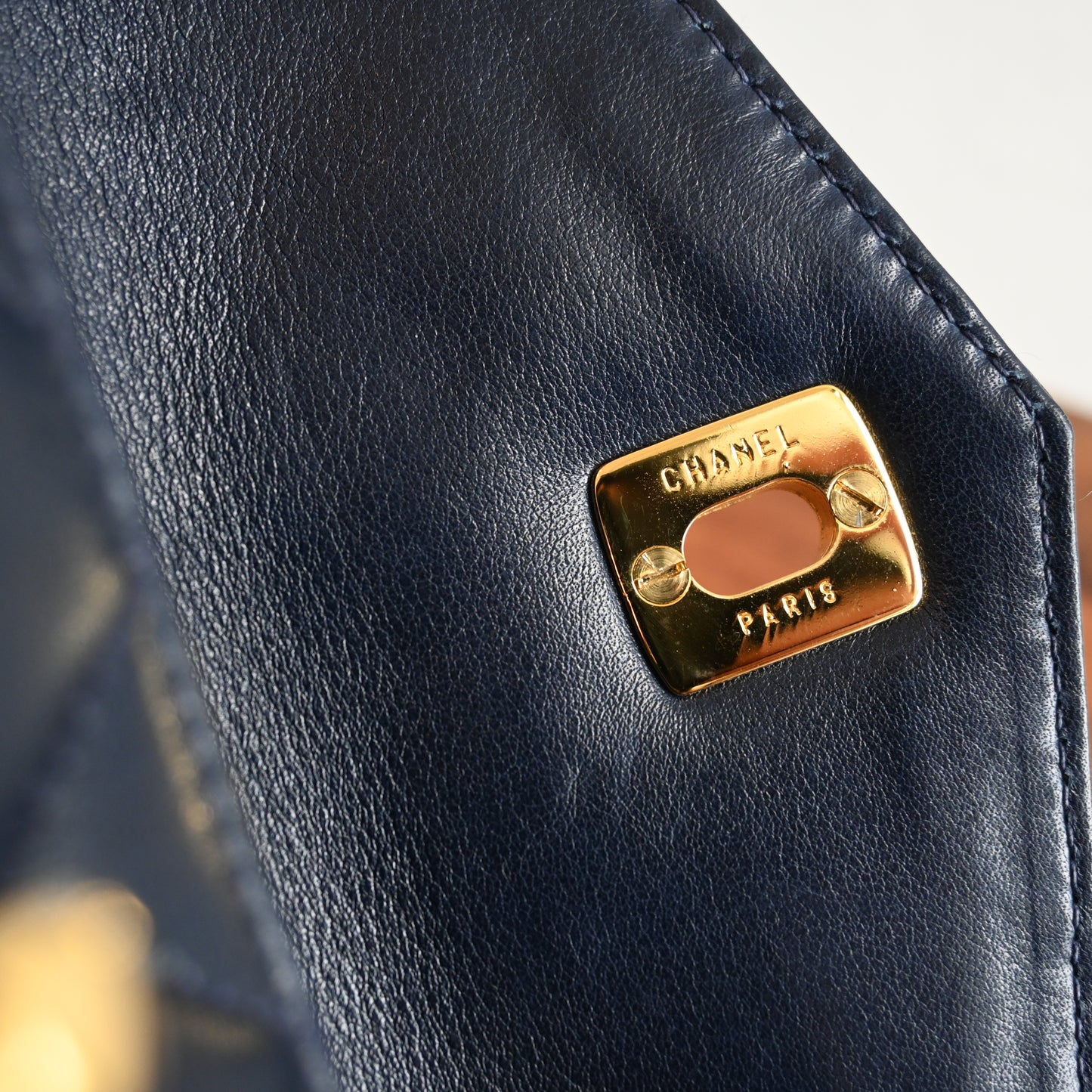 Chanel Navy Lambskin Chain Beltbag 80’s