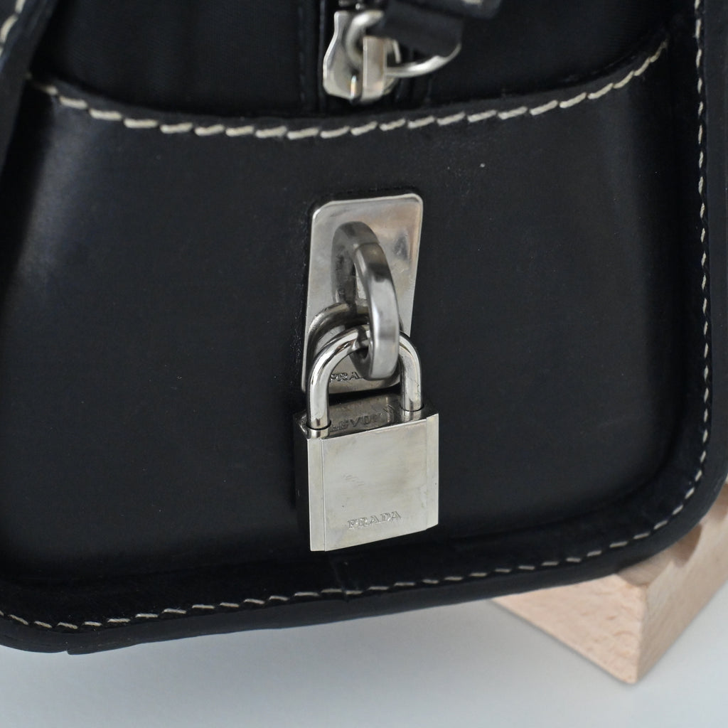 Prada Black Nylon Contrast Stitching Shoulder Bag