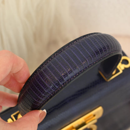 Salvatore Ferragamo Gancini Kelly Small in Purple  Embossed Lizard Leather