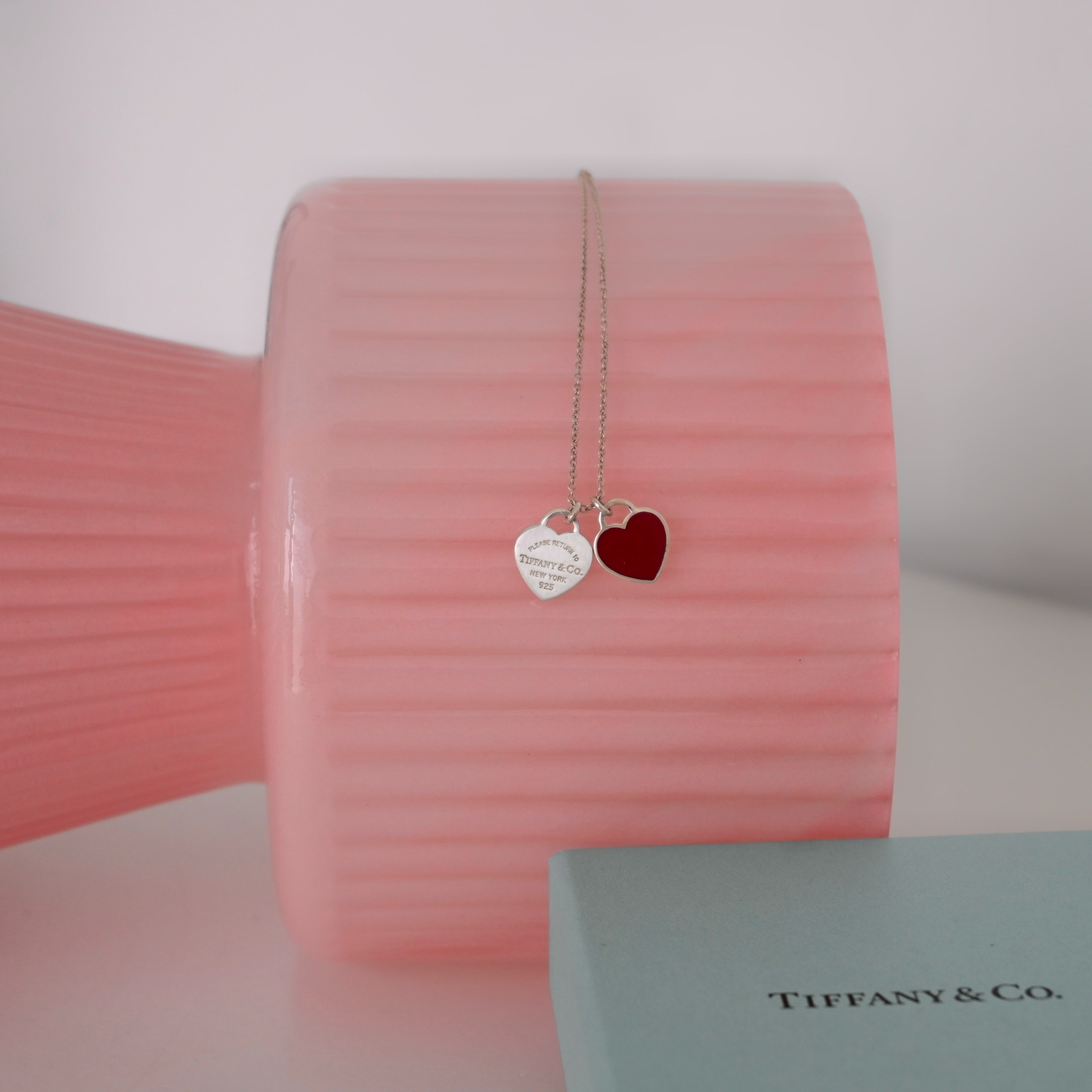 Tiffany Return To Tiffany Double Heart Tag Necklace Red – Leluxe