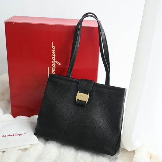 Salvatore Ferragamo Embossed Lizard Vara Tote