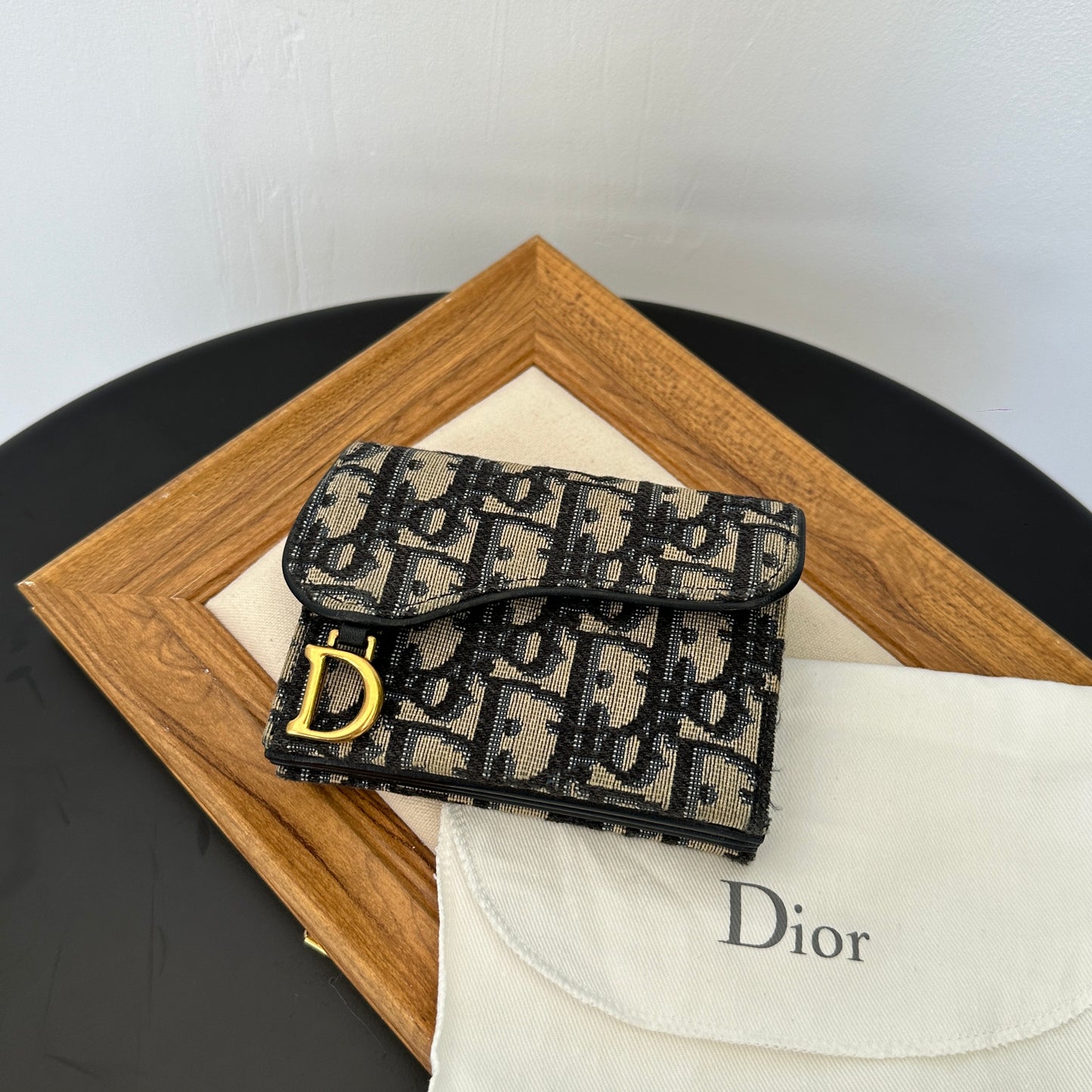 Dior Blue Oblique Canvas Saddle Card Holder